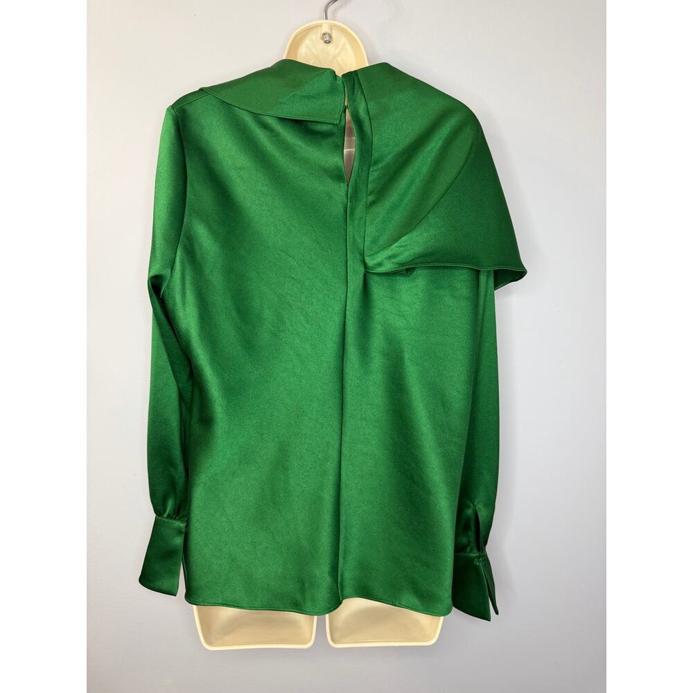 The Fold Ocana Satin Long Sleeve Blouse Deep Emerald Women's 14 New Elegant - Picture 6 of 13